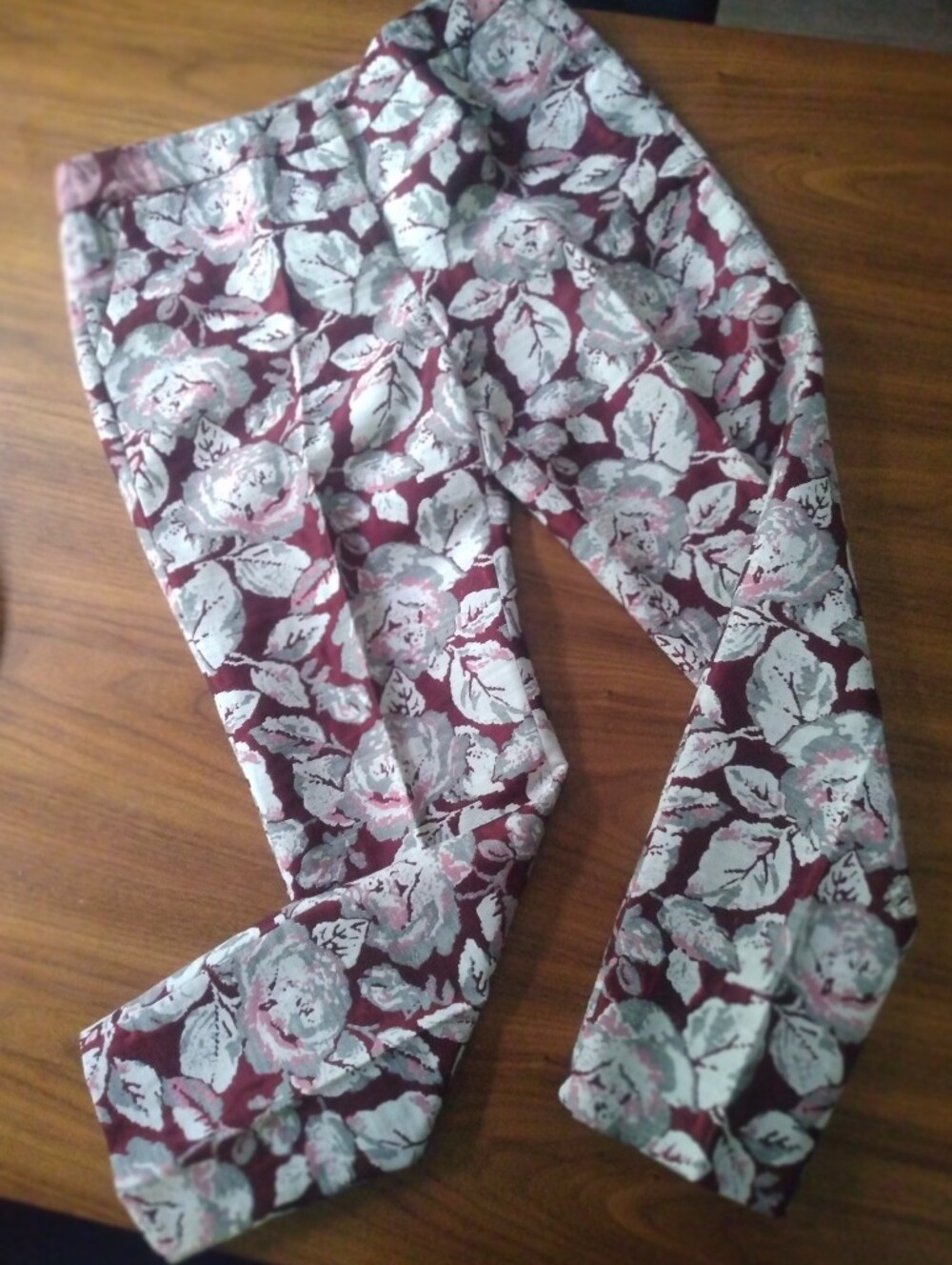 Floral Print Burgundy Women's Trousers